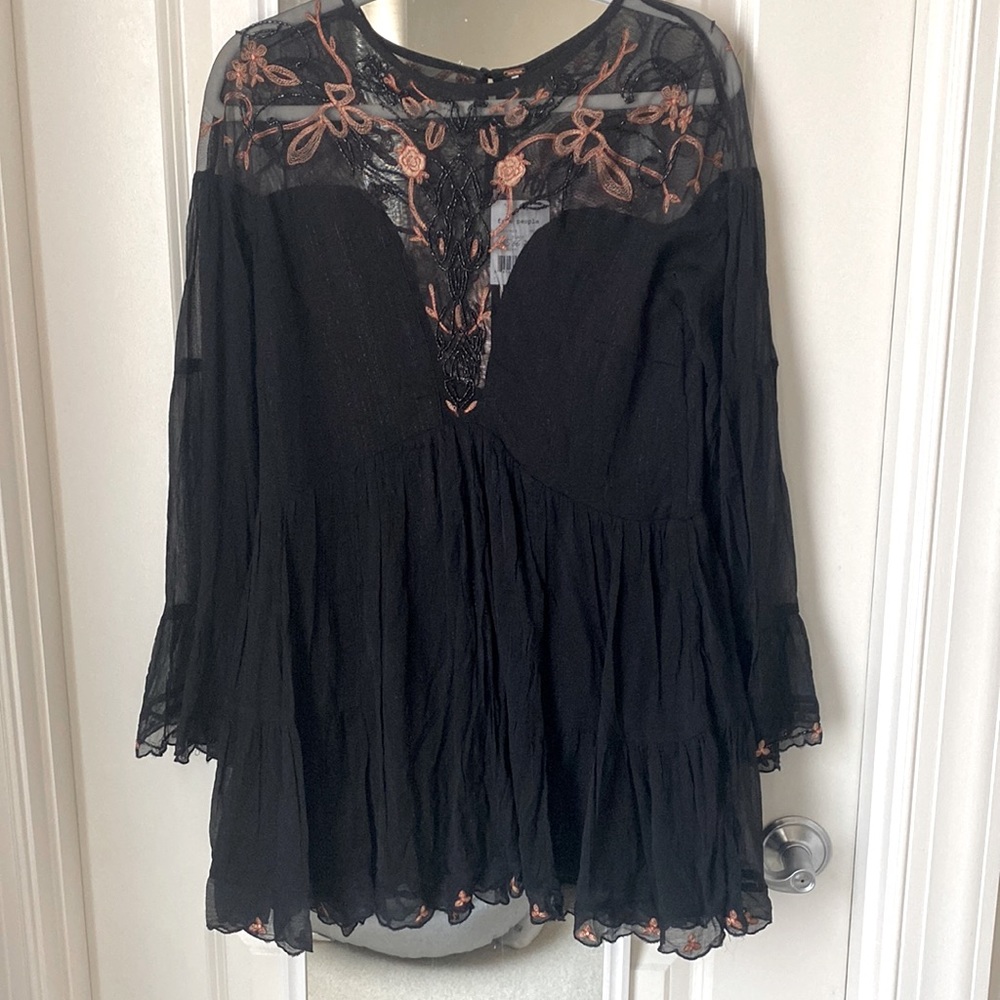 Free People Beaded and Sheer Panel Mini Dress